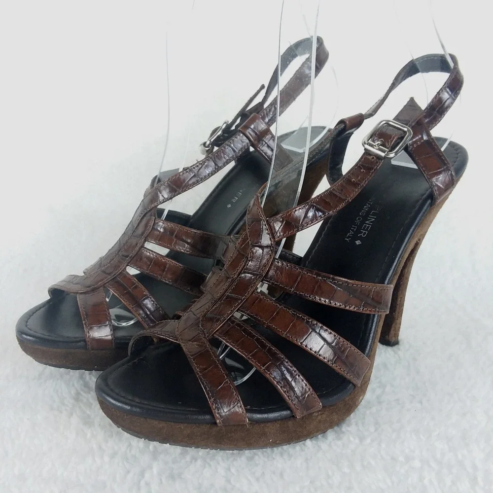 Donald Pliner Gisa Brown Snake‎ Print Leather Slingback Platform Heels Womens 6M